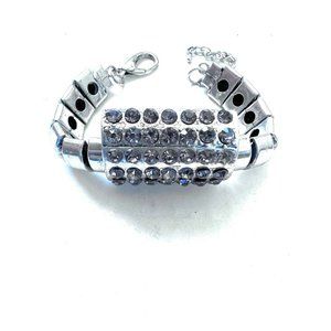 Silver Color Bracelet with Simulated Crystals